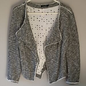 Max Jeans Black And White Fringe Open-Front Jacket with Polka Dot Lining